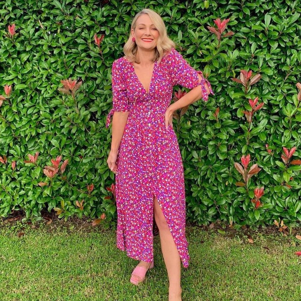 Mister Zimi Saskia Button Front Midi Dress River Birch Print US 6 AU 10 Preowned